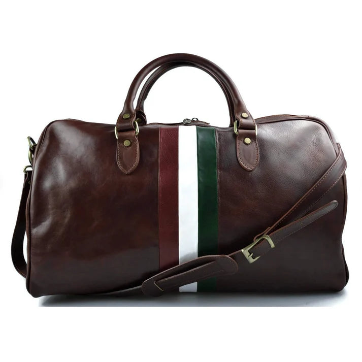 Reisetasche aus Leder für Damen und Herren, Reisetasche, Sporttasche, italienische Flagge, Reisetasche, echtes Leder,