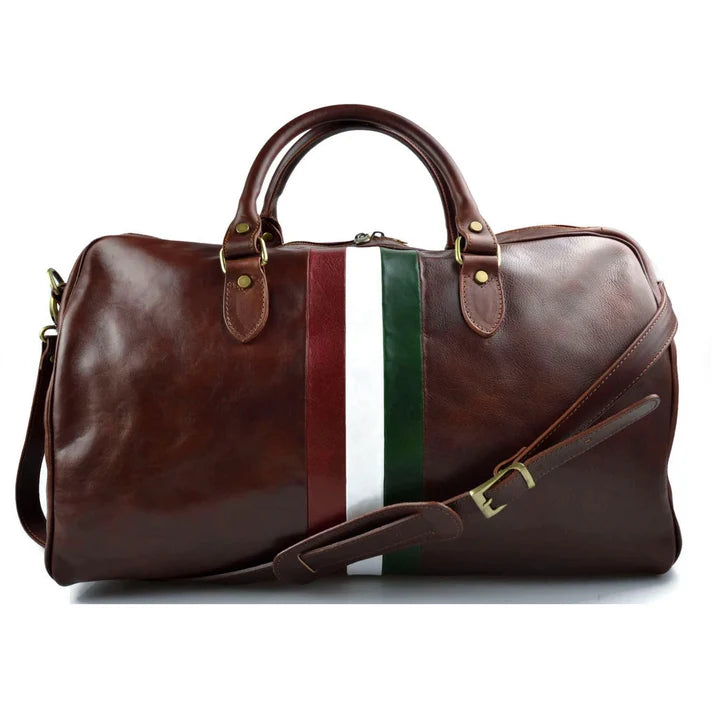 Reisetasche aus Leder für Damen und Herren, Reisetasche, Sporttasche, italienische Flagge, Reisetasche, echtes Leder,