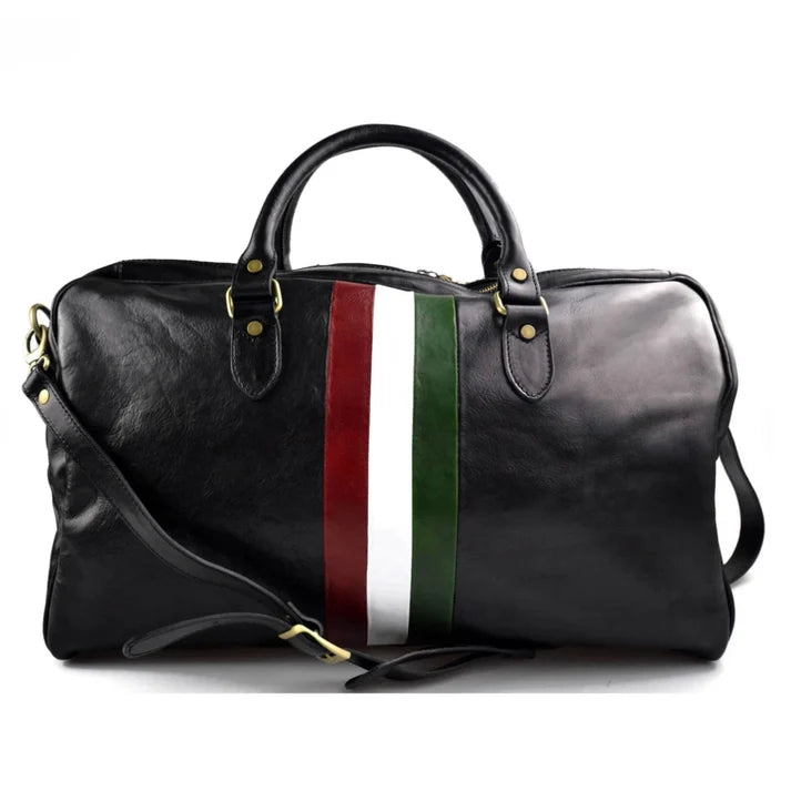Reisetasche aus Leder für Damen und Herren, Reisetasche, Sporttasche, italienische Flagge, Reisetasche, echtes Leder,