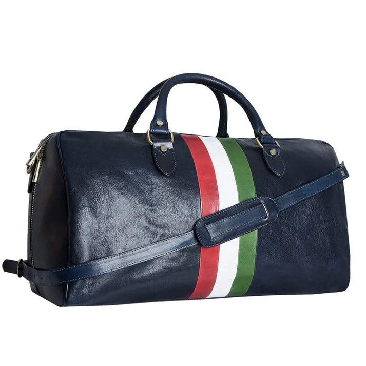 Reisetasche aus Leder für Damen und Herren, Reisetasche, Sporttasche, italienische Flagge, Reisetasche, echtes Leder,