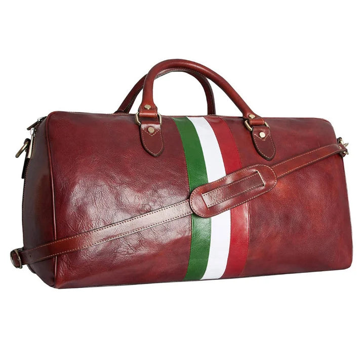 Reisetasche aus Leder für Damen und Herren, Reisetasche, Sporttasche, italienische Flagge, Reisetasche, echtes Leder,