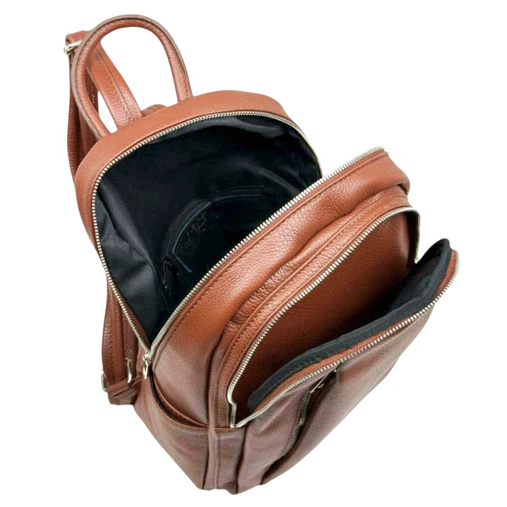 Damenrucksack aus Echtleder mit mehreren Fächern