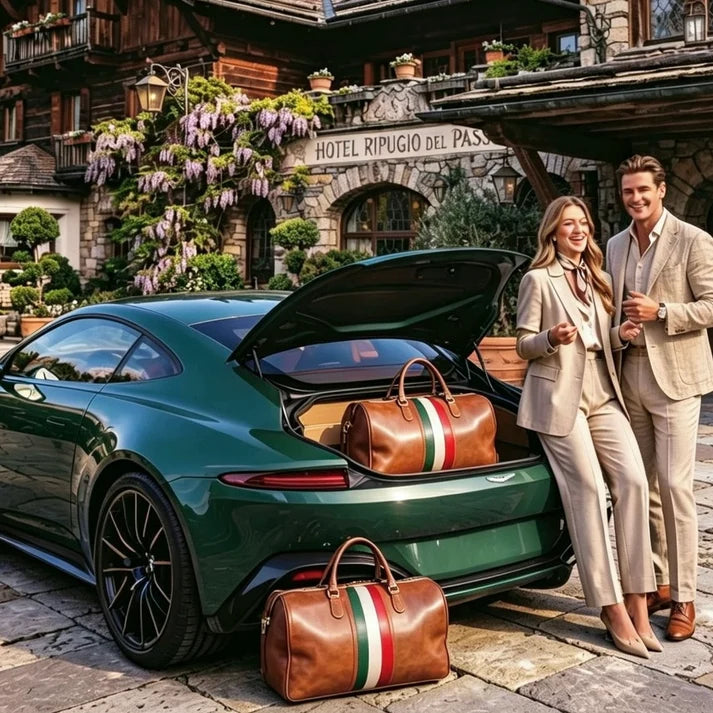 Reisetasche aus Leder für Damen und Herren, Reisetasche, Sporttasche, italienische Flagge, Reisetasche, echtes Leder,