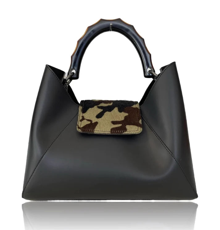 Lederhandtasche mit Pferdehautklappe "Chloe"