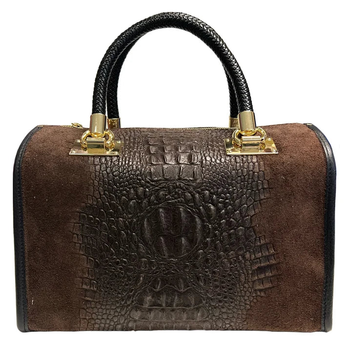 Damentasche - Handtasche aus Wildleder mit Krokoprägung