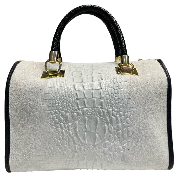 Damentasche - Handtasche aus Wildleder mit Krokoprägung