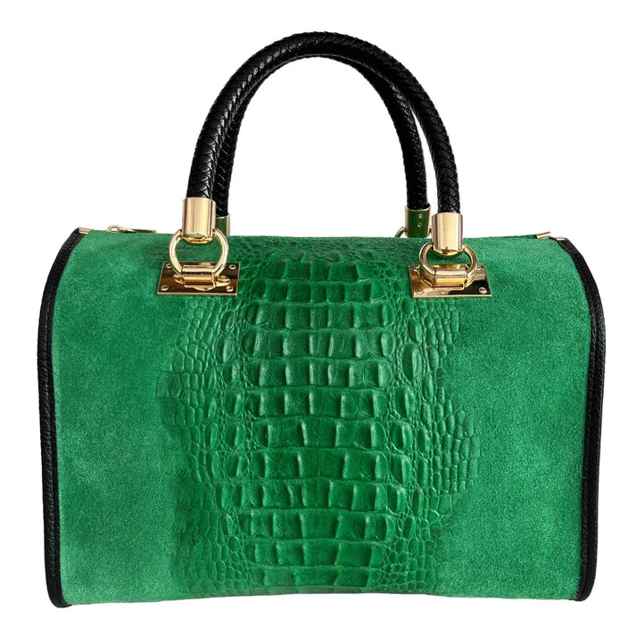 Damentasche - Handtasche aus Wildleder mit Krokoprägung