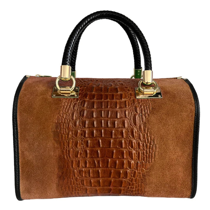 Damentasche - Handtasche aus Wildleder mit Krokoprägung