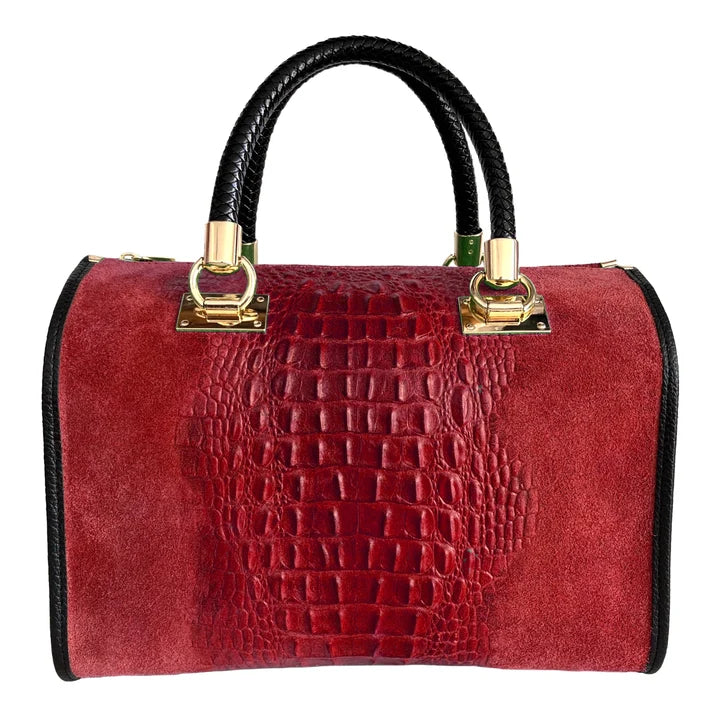 Damentasche - Handtasche aus Wildleder mit Krokoprägung