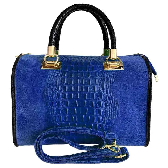 Damentasche - Handtasche aus Wildleder mit Krokoprägung
