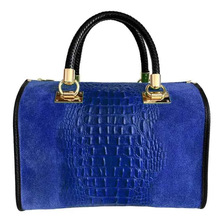 Damentasche - Handtasche aus Wildleder mit Krokoprägung