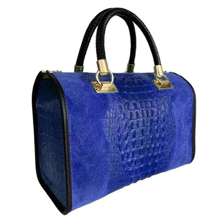Damentasche - Handtasche aus Wildleder mit Krokoprägung