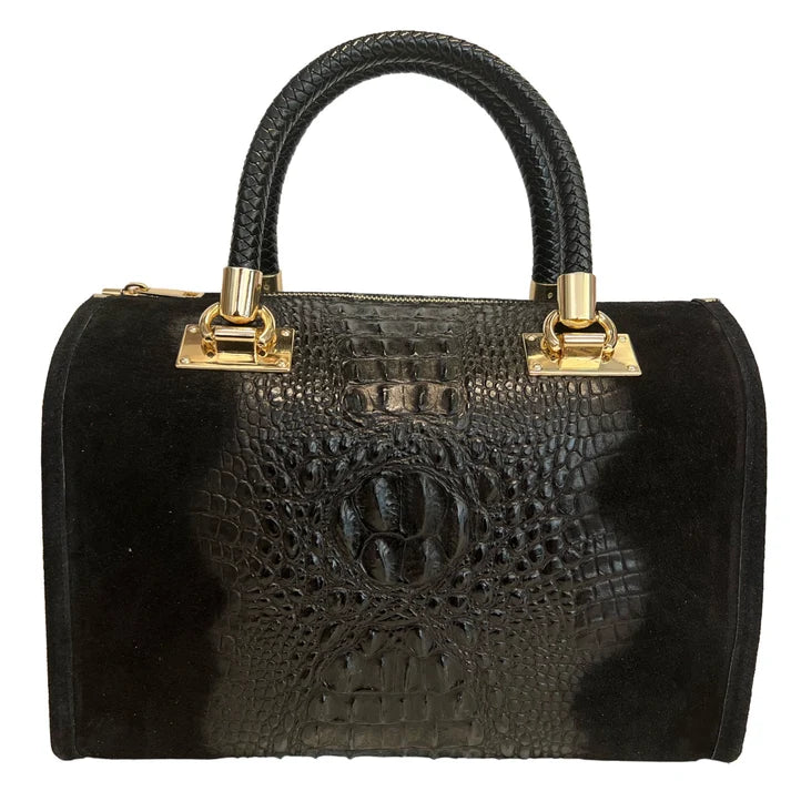 Damentasche - Handtasche aus Wildleder mit Krokoprägung