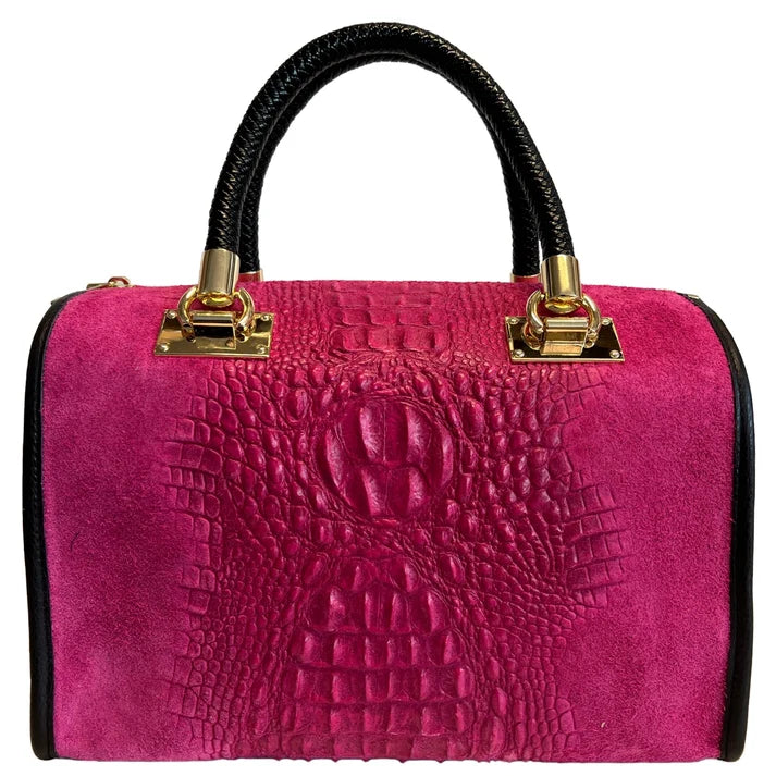 Damentasche - Handtasche aus Wildleder mit Krokoprägung