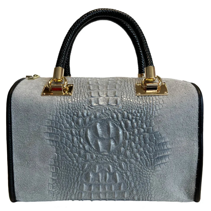 Damentasche - Handtasche aus Wildleder mit Krokoprägung