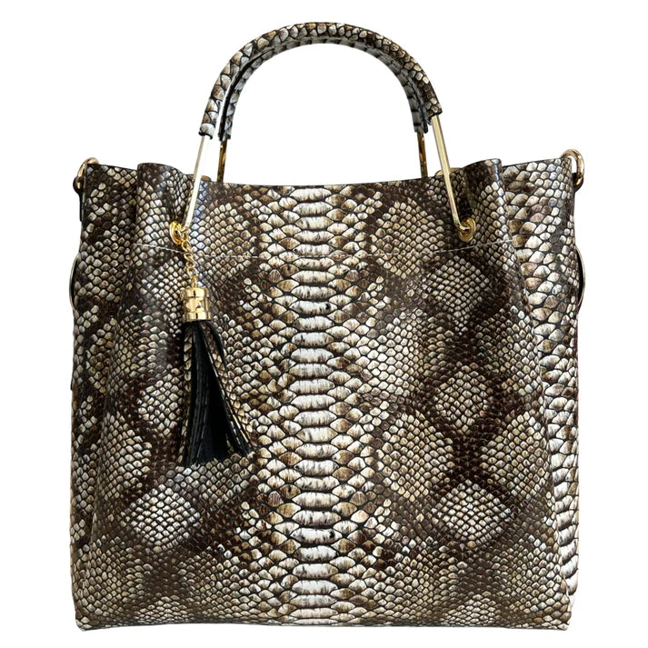 Damen Bucket Tasche aus echtem Leder Blumenmuster