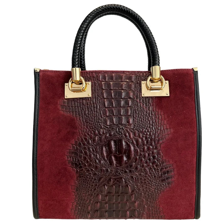 Damen-Schultertasche – Handtasche aus krokodilbedrucktem Wildlederleder Ansicht 5 – Handtasche – ESTID