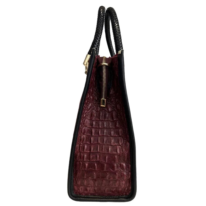 Damen-Schultertasche – Handtasche aus krokodilbedrucktem Wildlederleder Ansicht 3 – Handtasche – ESTID