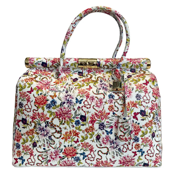 Handbag Damen Lederhandtasche mit Schultergurt (Blumenmuster)