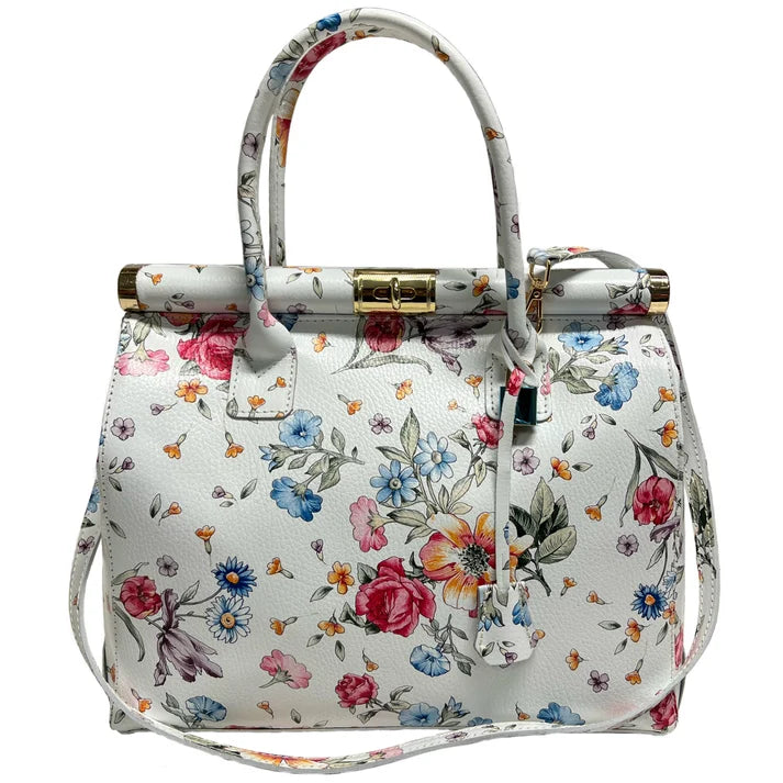 Handbag Damen Lederhandtasche mit Schultergurt (Blumenmuster)