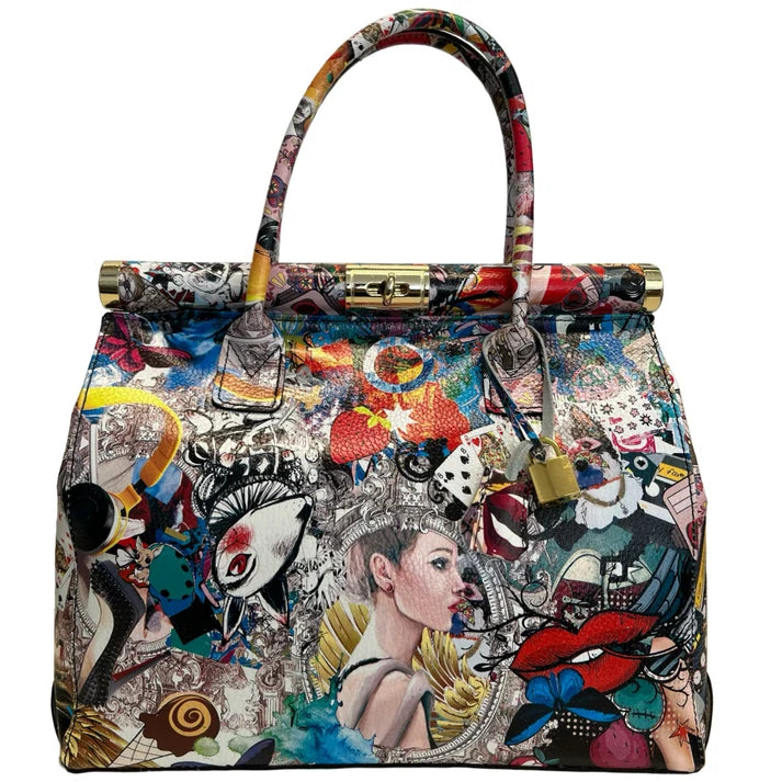 Handbag Damen Lederhandtasche mit Schultergurt (Blumenmuster)