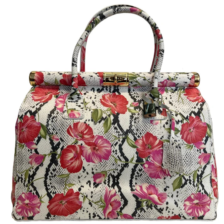 Handbag Damen Lederhandtasche mit Schultergurt (Blumenmuster)