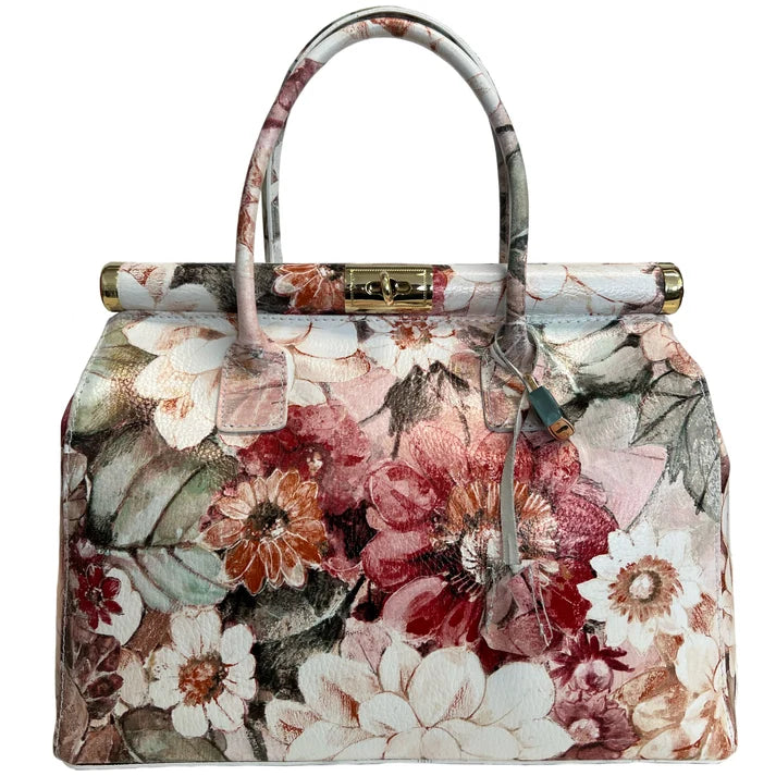 Handbag Damen Lederhandtasche mit Schultergurt (Blumenmuster)