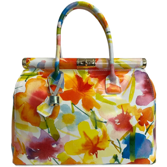 Handbag Damen Lederhandtasche mit Schultergurt (Blumenmuster)