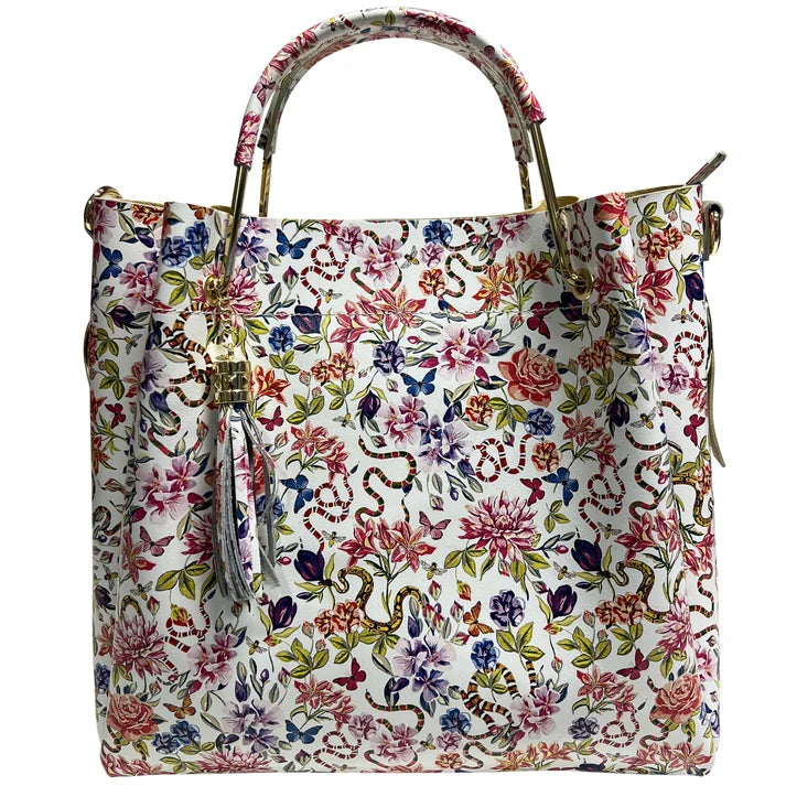 Damen Bucket Tasche aus echtem Leder Blumenmuster
