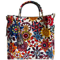Damen Bucket Tasche aus echtem Leder Blumenmuster