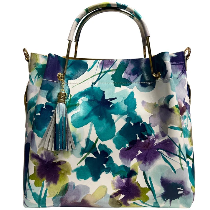 Damen Bucket Tasche aus echtem Leder Blumenmuster