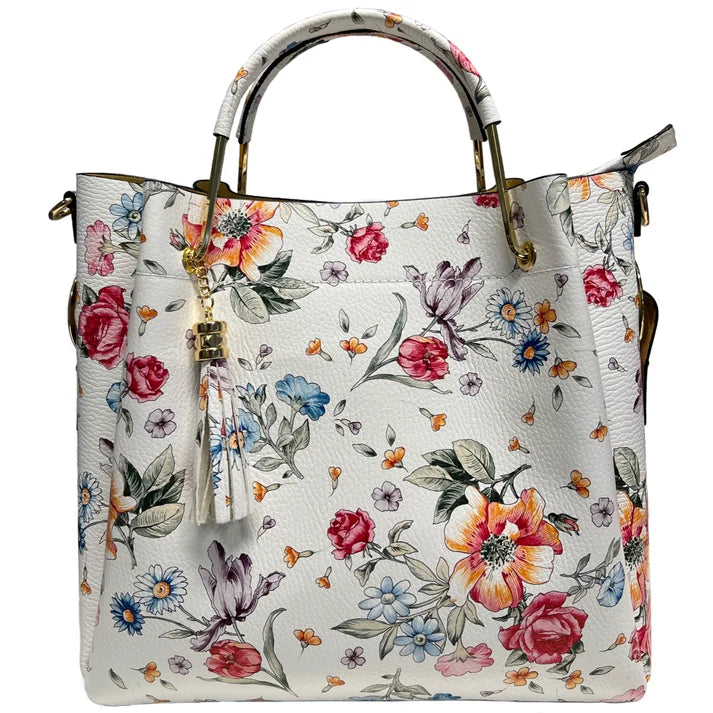 Damen Bucket Tasche aus echtem Leder Blumenmuster