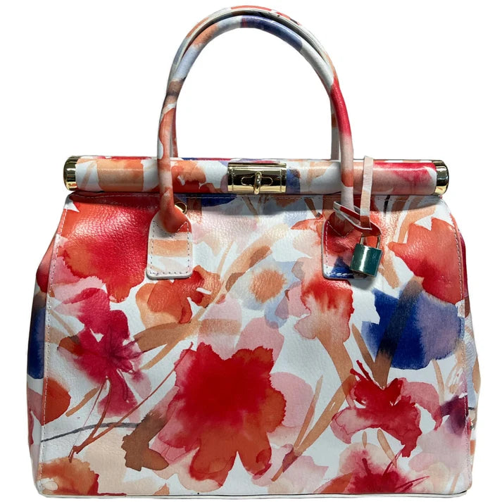 Handbag Damen Lederhandtasche mit Schultergurt (Blumenmuster)