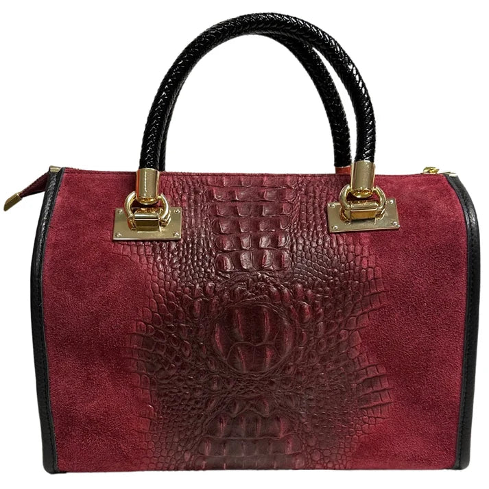 Damentasche - Handtasche aus Wildleder mit Krokoprägung