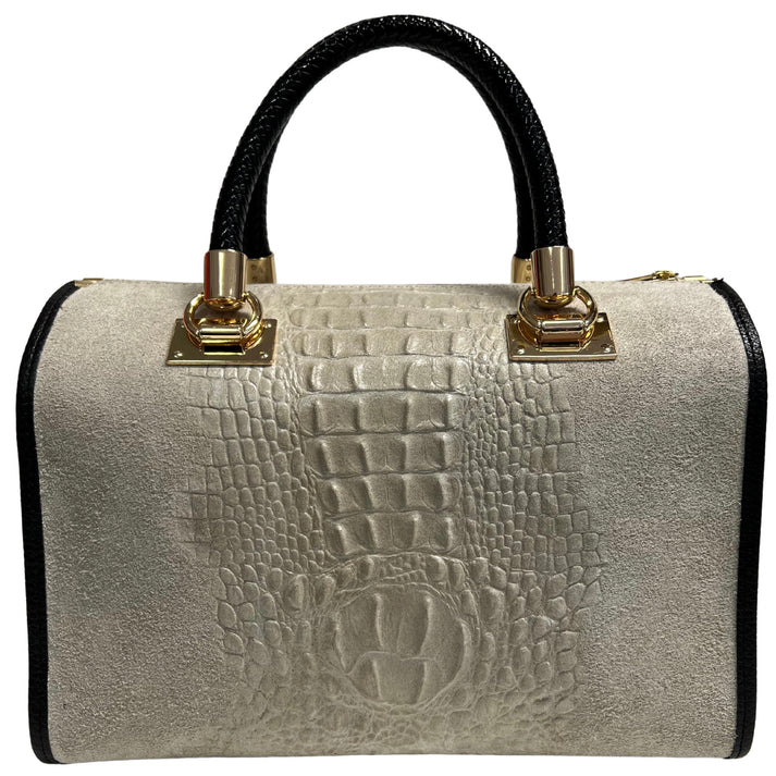 Damentasche - Handtasche aus Wildleder mit Krokoprägung