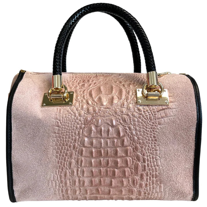 Damentasche - Handtasche aus Wildleder mit Krokoprägung