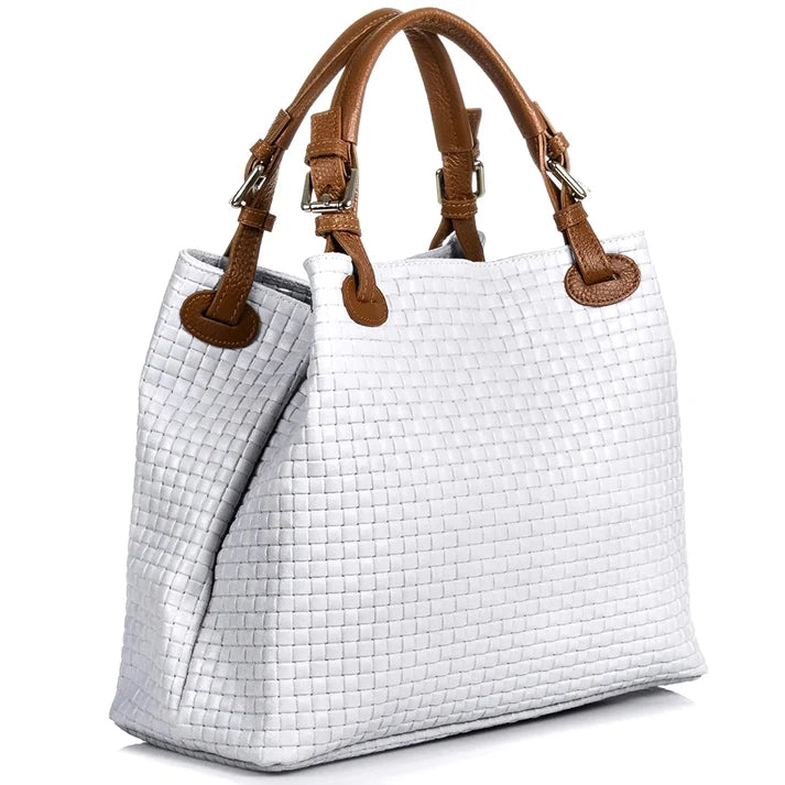 Damenhandtasche mit gewebtem Schulterriemen aus echtem Leder, hergestellt in Italien Ansicht 4 – Handtasche – ESTID