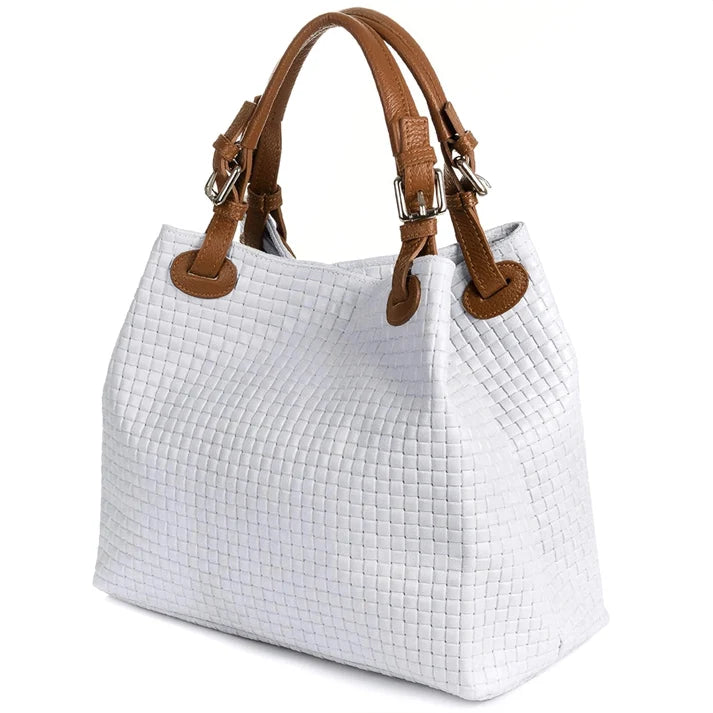 Damenhandtasche mit gewebtem Schulterriemen aus echtem Leder, hergestellt in Italien Ansicht 3 – Handtasche – ESTID