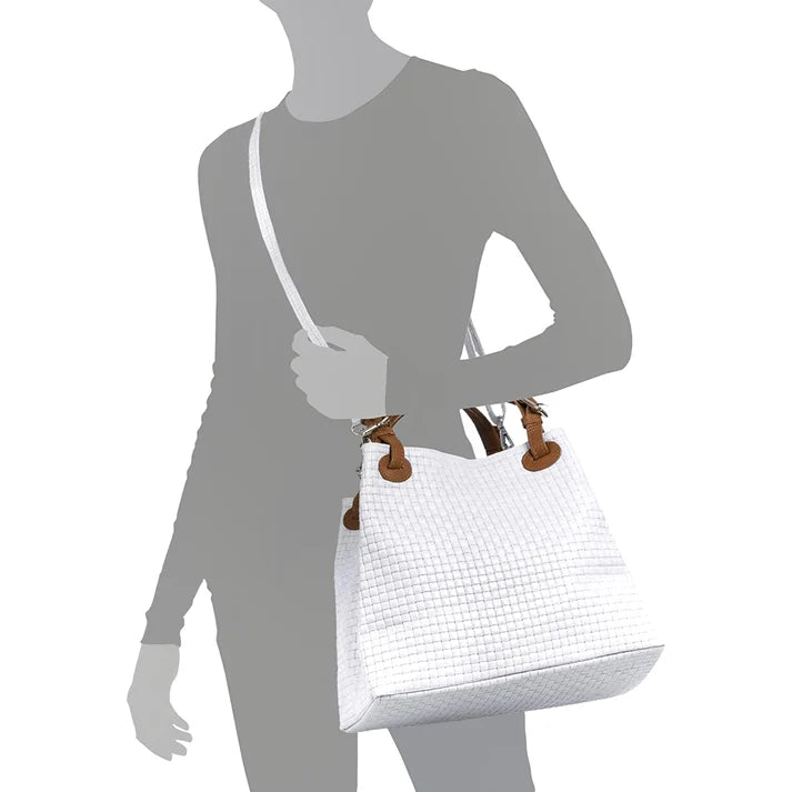 Damenhandtasche mit gewebtem Schulterriemen aus echtem Leder, hergestellt in Italien Ansicht 5 – Handtasche – ESTID