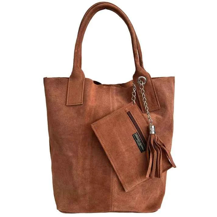 Genuine Wildleder Shopper Bag mit passendem Schmucketui – Handtasche – Schultertasche