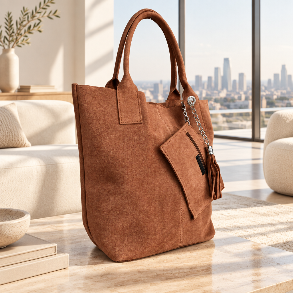Genuine Wildleder Shopper Bag mit passendem Schmucketui – Handtasche – Schultertasche