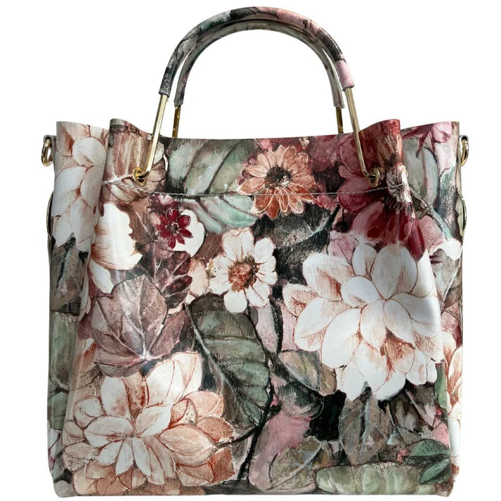 Damen Bucket Tasche aus echtem Leder Blumenmuster