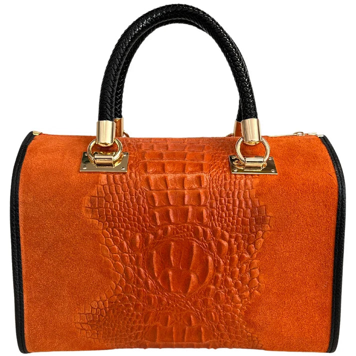 Damentasche - Handtasche aus Wildleder mit Krokoprägung