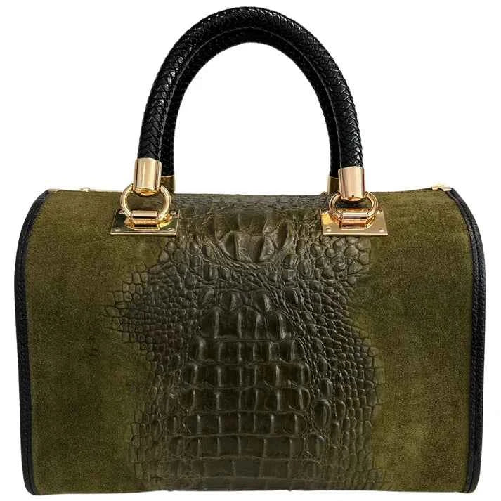 Damentasche - Handtasche aus Wildleder mit Krokoprägung