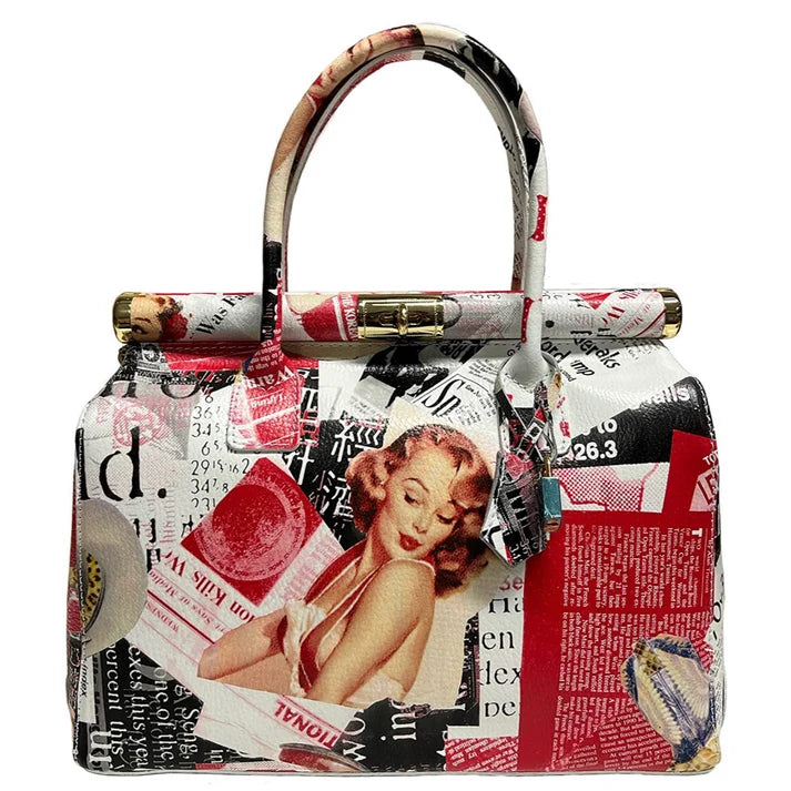Handbag Damen Lederhandtasche mit Schultergurt (Blumenmuster)