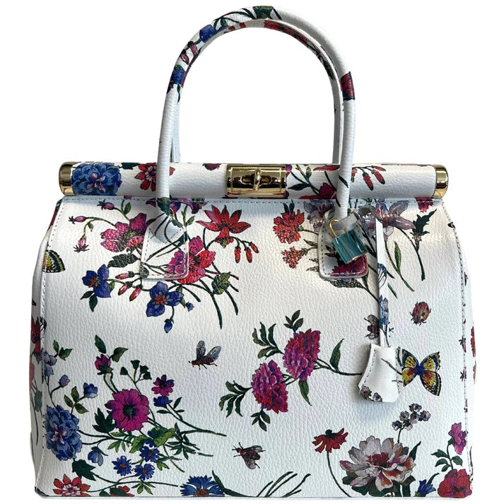 Handbag Damen Lederhandtasche mit Schultergurt (Blumenmuster)