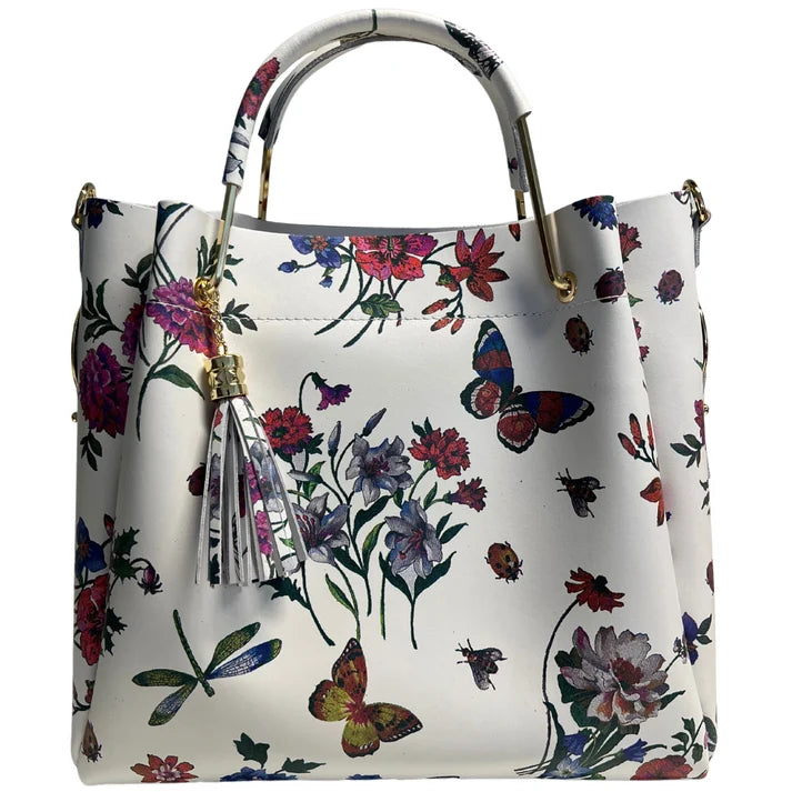 Damen Bucket Tasche aus echtem Leder Blumenmuster
