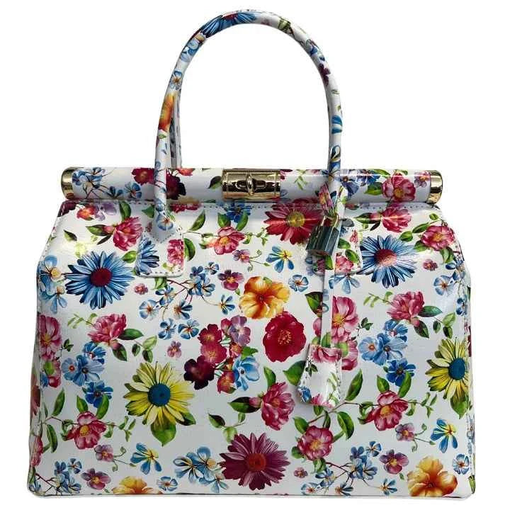 Handbag Damen Lederhandtasche mit Schultergurt (Blumenmuster)