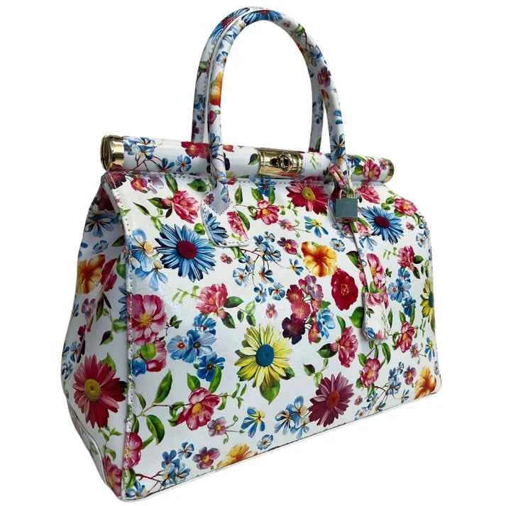 Handbag Damen Lederhandtasche mit Schultergurt (Blumenmuster)