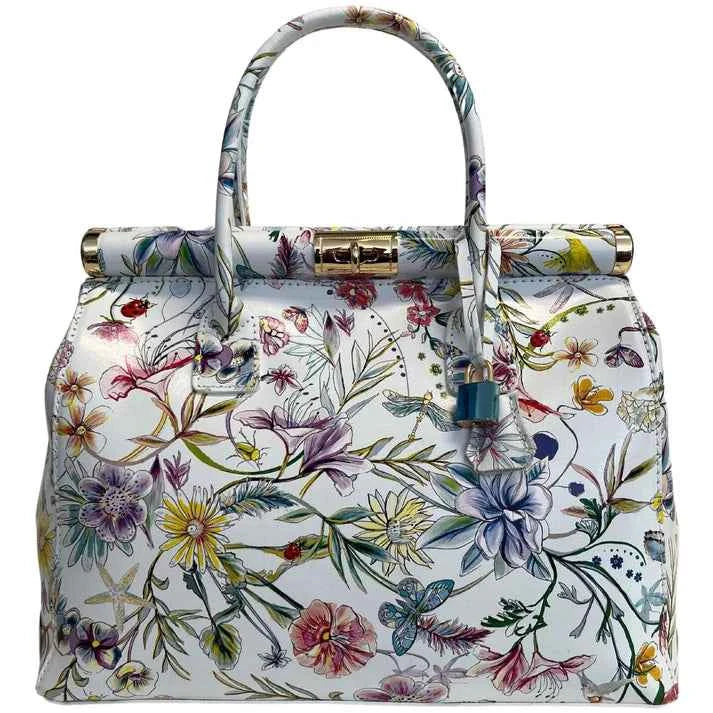 Handbag Damen Lederhandtasche mit Schultergurt (Blumenmuster)